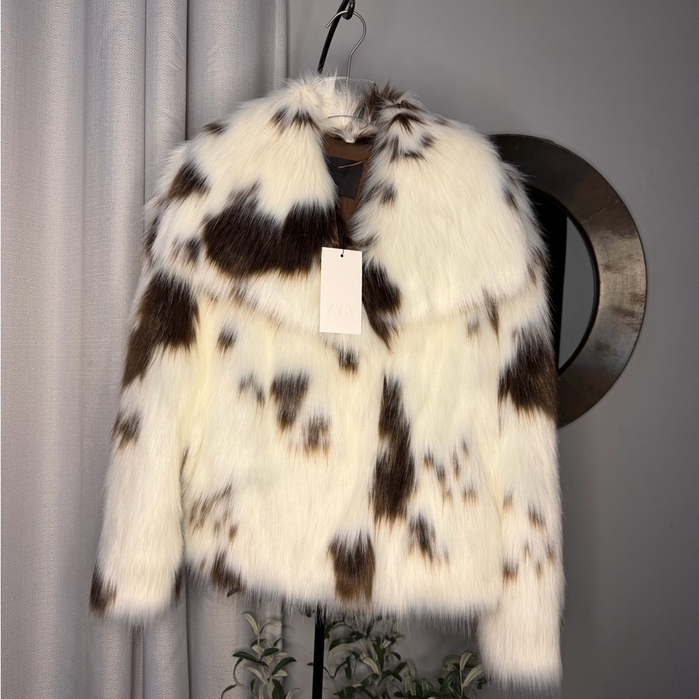 NWT Zara Bloggers Fav Cow Print ZW COLLECTION FAUX FUR JACKET LIMITED EDITION S - Picture 10 of 12